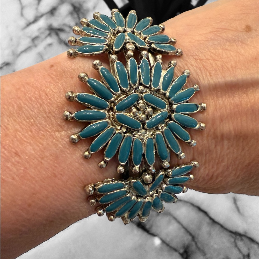 Needlepoint Turquoise Colored Zuni Style Cuff Bracelet